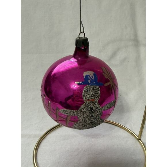 Vintage Fantasia Poland Hand Painted Pink Glitter Christmas Tree Ornament 2.75” - Picture 1 of 4
